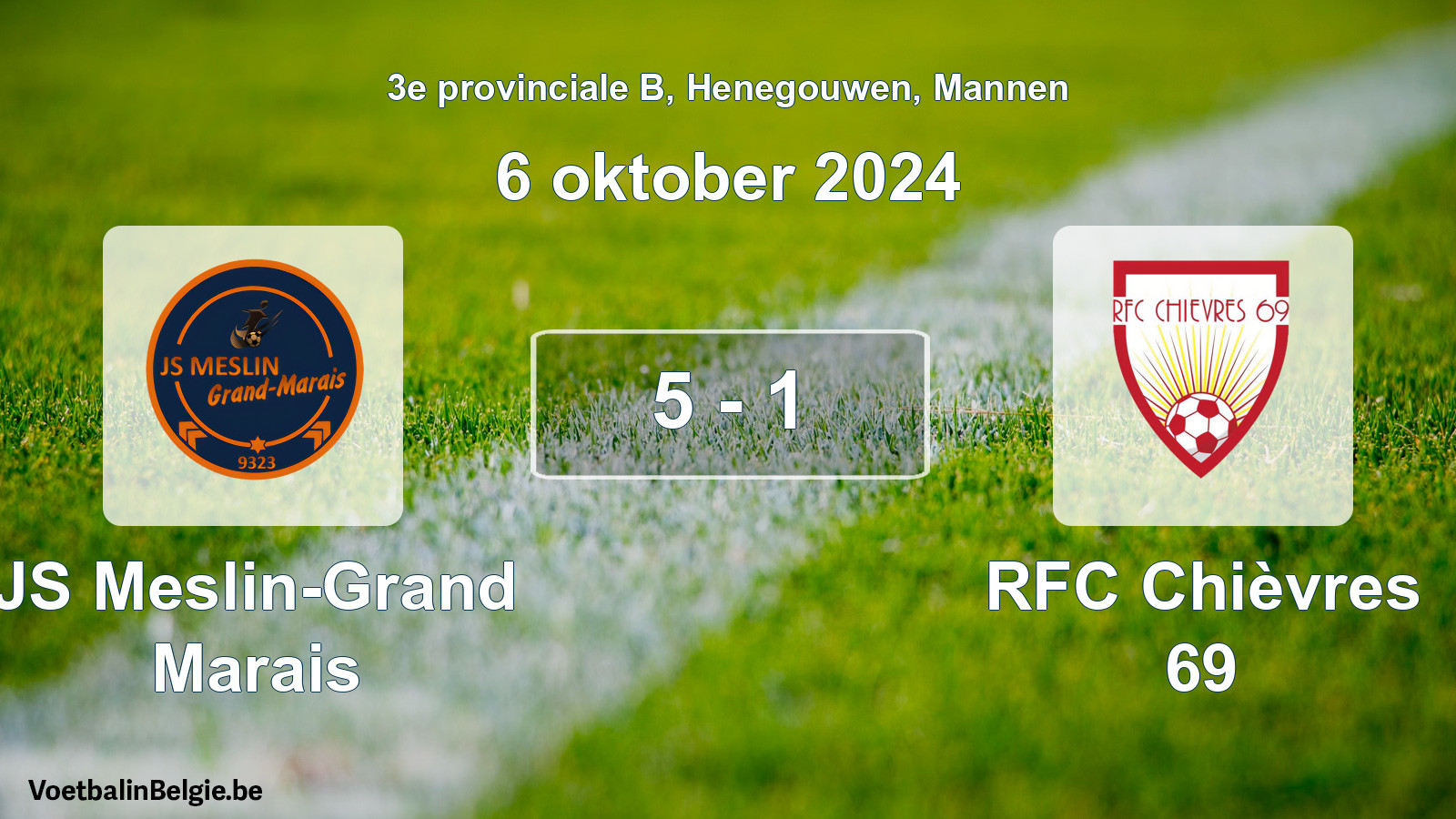 Gespeelde wedstrijd mannenvoetbal: JS Meslin-Grand Marais - RFC Chièvres 69 5 - 1 (6 oktober 2024)