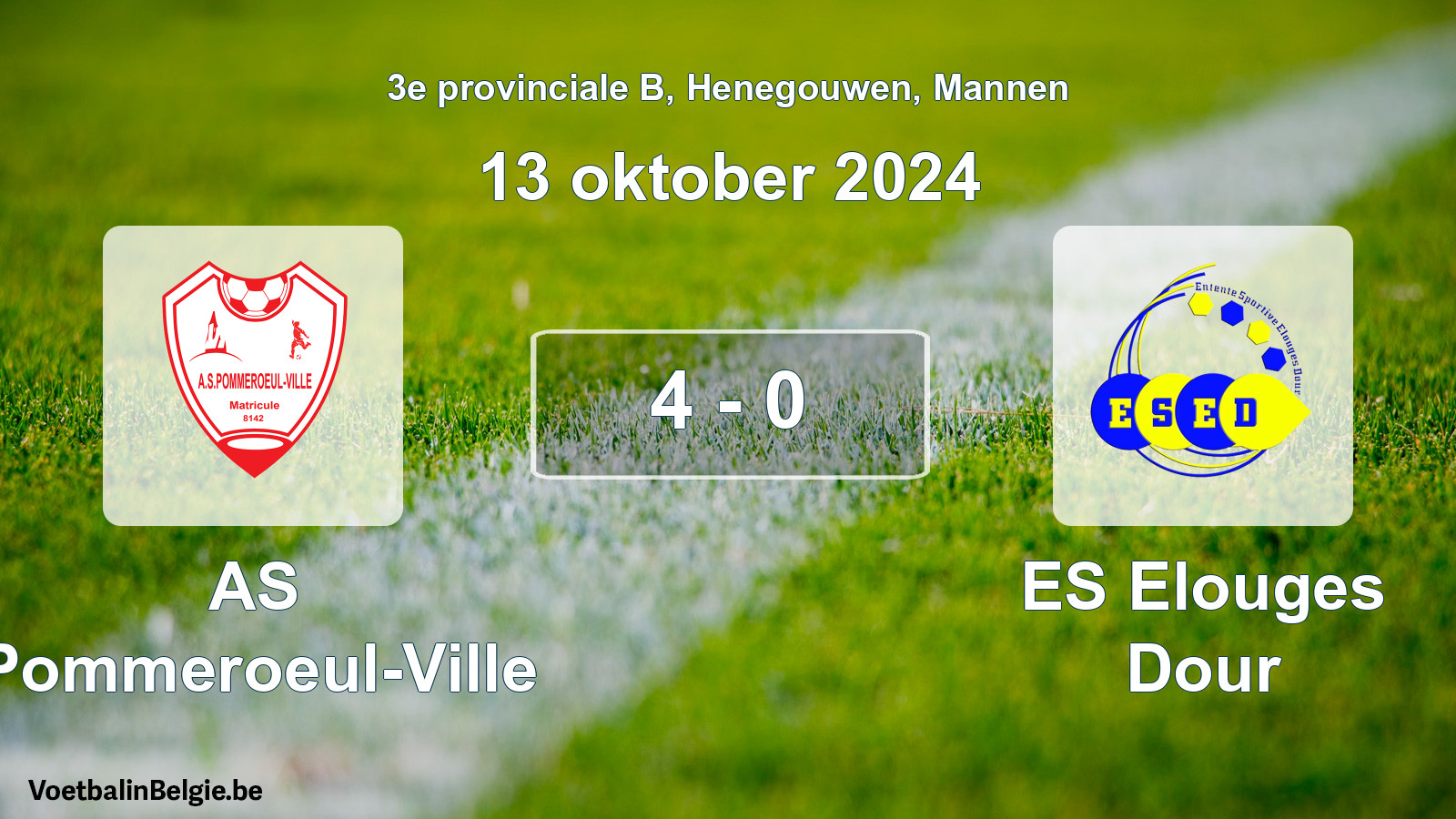 Gespeelde wedstrijd mannenvoetbal: AS Pommeroeul-Ville - ES Elouges Dour 4 - 0 (13 oktober 2024)