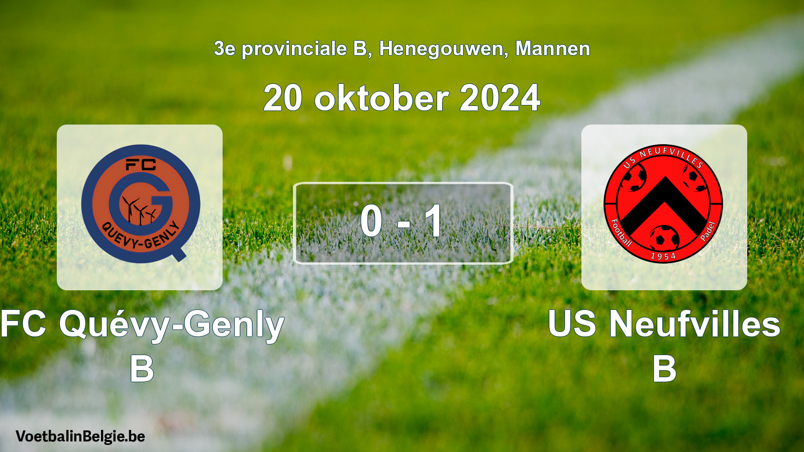Gespeelde wedstrijd mannenvoetbal: FC Quévy-Genly B - US Neufvilles B 0 - 1 (20 oktober 2024)