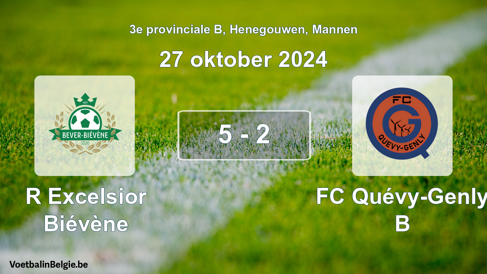 Gespeelde wedstrijd mannenvoetbal: R Excelsior Biévène - FC Quévy-Genly B 5 - 2 (27 oktober 2024)