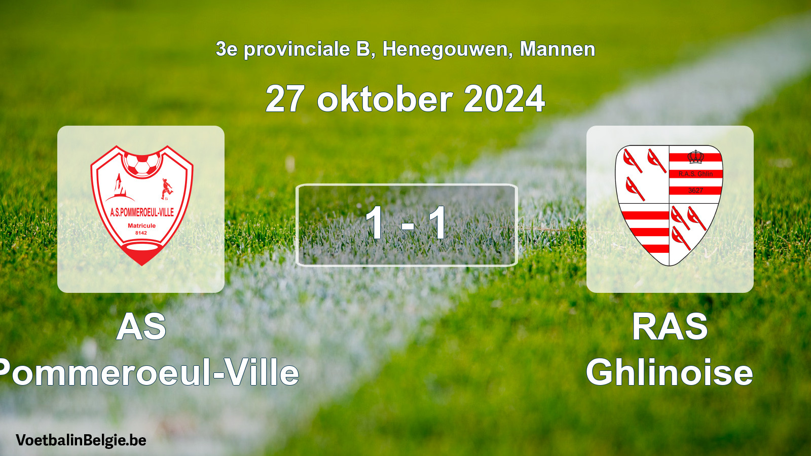 Gespeelde wedstrijd mannenvoetbal: AS Pommeroeul-Ville - RAS Ghlinoise 1 - 1 (27 oktober 2024)