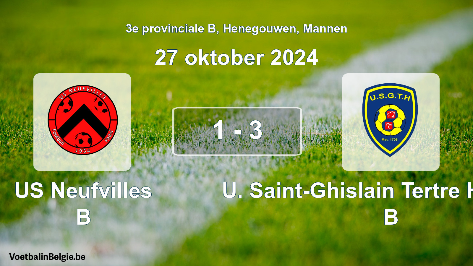 Gespeelde wedstrijd mannenvoetbal: US Neufvilles B - U. Saint-Ghislain Tertre Hautrage B 1 - 3 (27 oktober 2024)