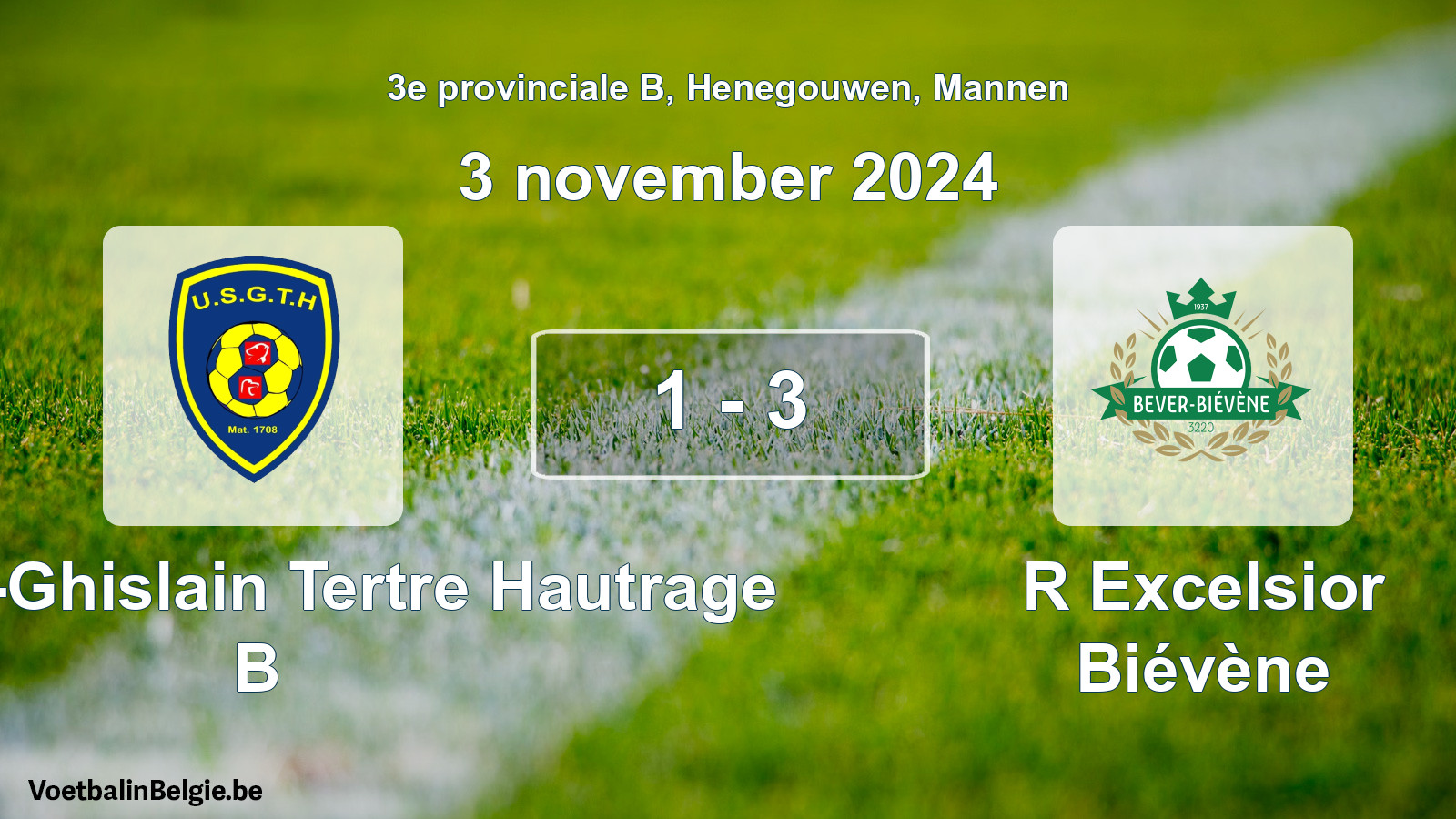Gespeelde wedstrijd mannenvoetbal: U. Saint-Ghislain Tertre Hautrage B - R Excelsior Biévène 1 - 3 (3 november 2024)