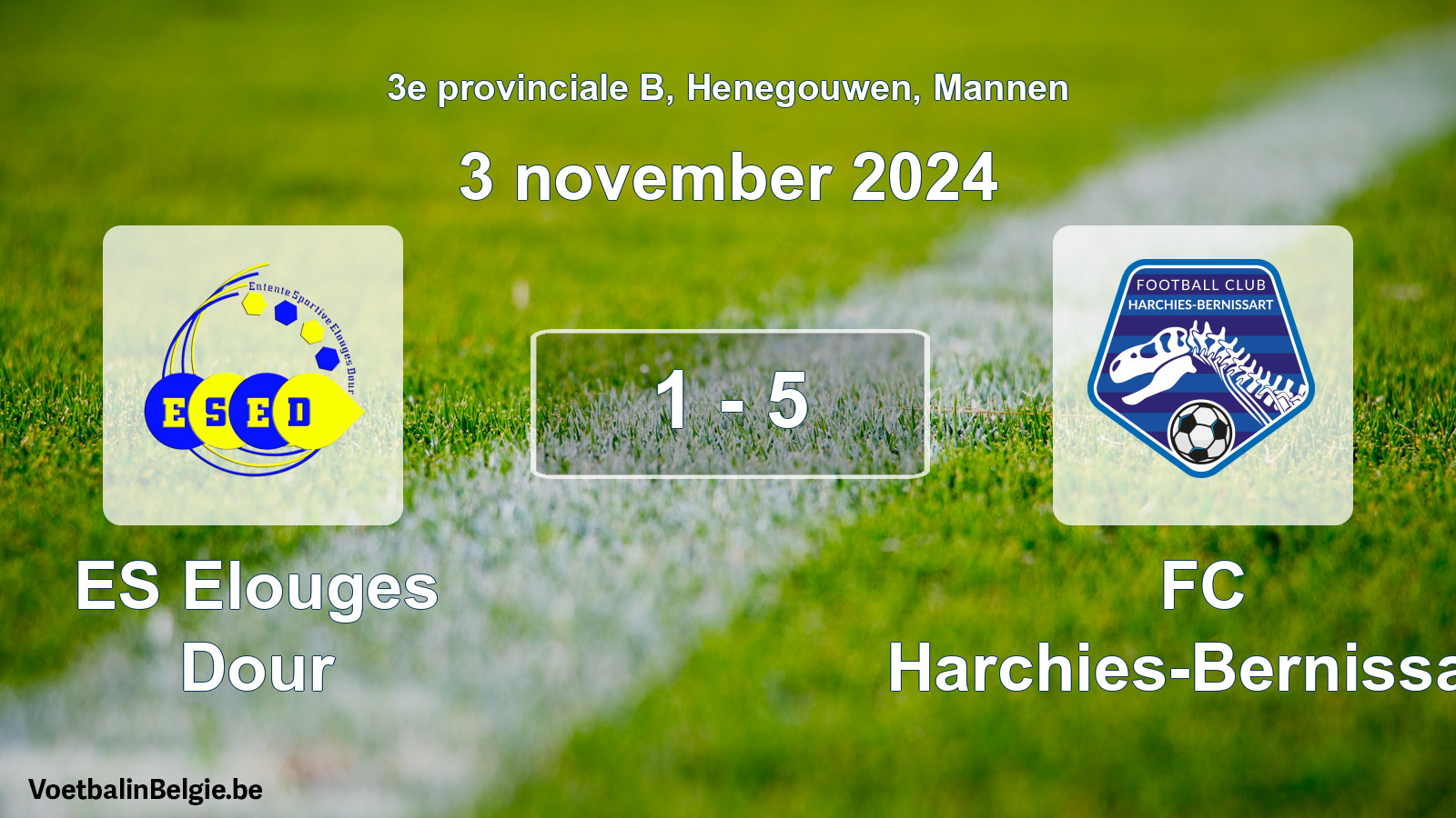Gespeelde wedstrijd mannenvoetbal: ES Elouges Dour - FC Harchies-Bernissart 1 - 5 (3 november 2024)