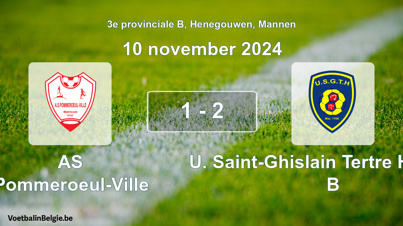 Gespeelde wedstrijd mannenvoetbal: AS Pommeroeul-Ville - U. Saint-Ghislain Tertre Hautrage B 1 - 2 (10 november 2024)