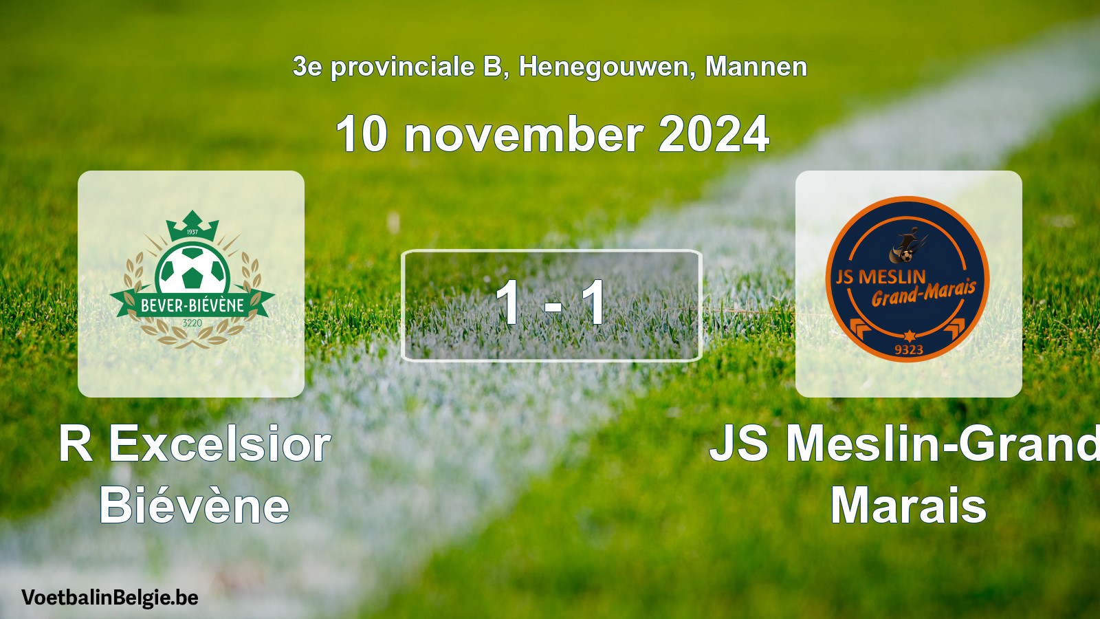 Gespeelde wedstrijd mannenvoetbal: R Excelsior Biévène - JS Meslin-Grand Marais 1 - 1 (10 november 2024)