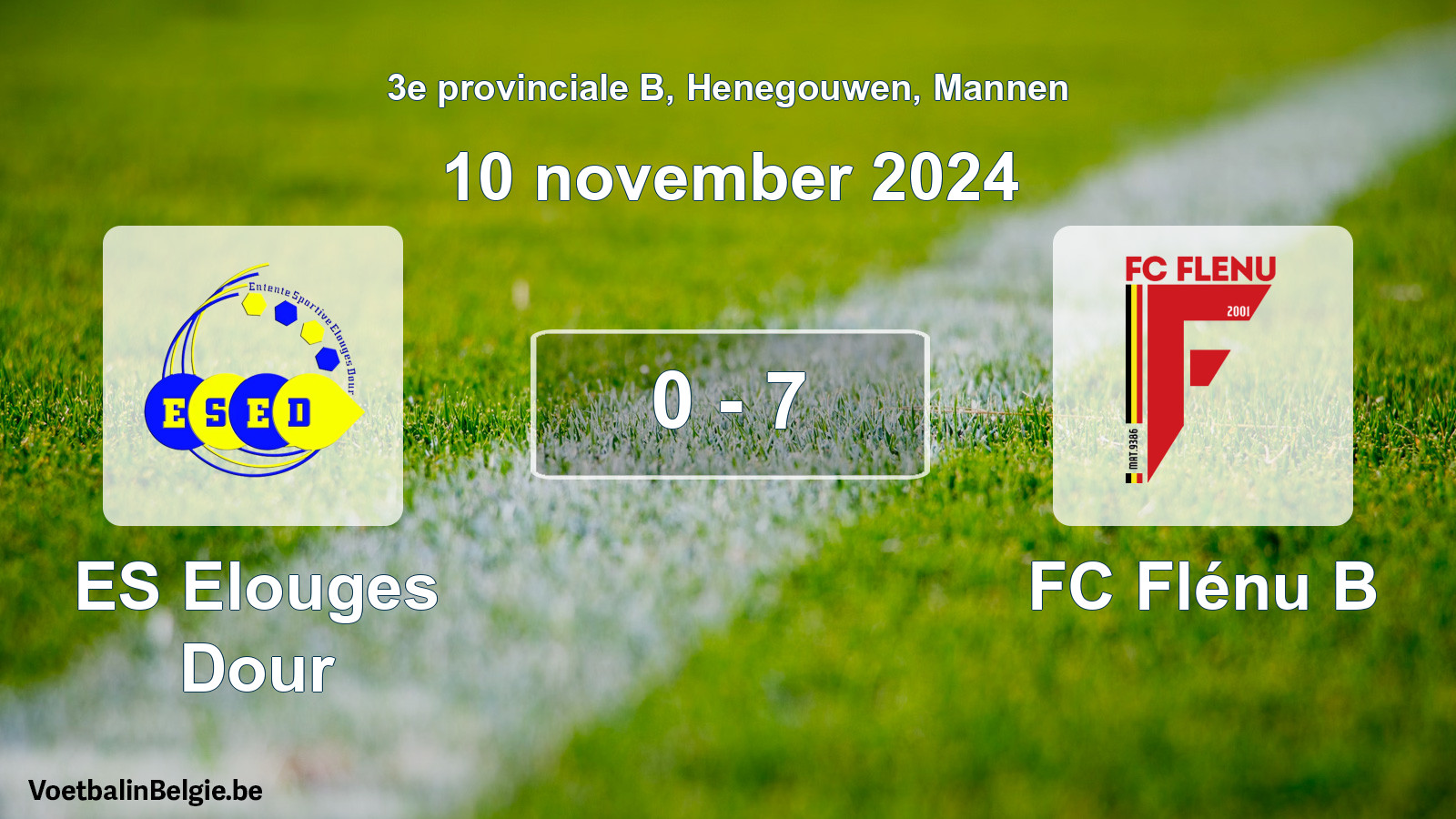 Gespeelde wedstrijd mannenvoetbal: ES Elouges Dour - FC Flénu B 0 - 7 (10 november 2024)
