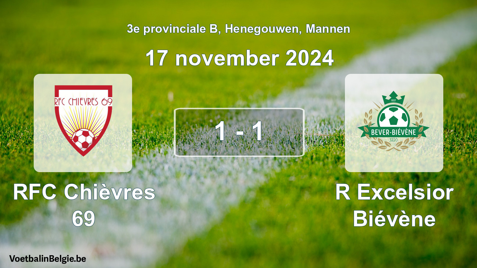 Gespeelde wedstrijd mannenvoetbal: RFC Chièvres 69 - R Excelsior Biévène 1 - 1 (17 november 2024)