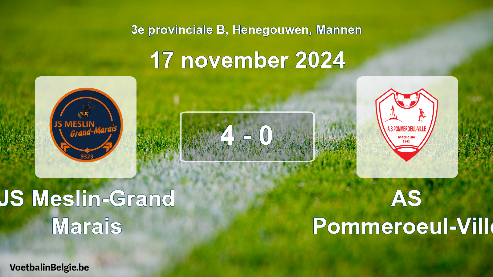Gespeelde wedstrijd mannenvoetbal: JS Meslin-Grand Marais - AS Pommeroeul-Ville 4 - 0 (17 november 2024)