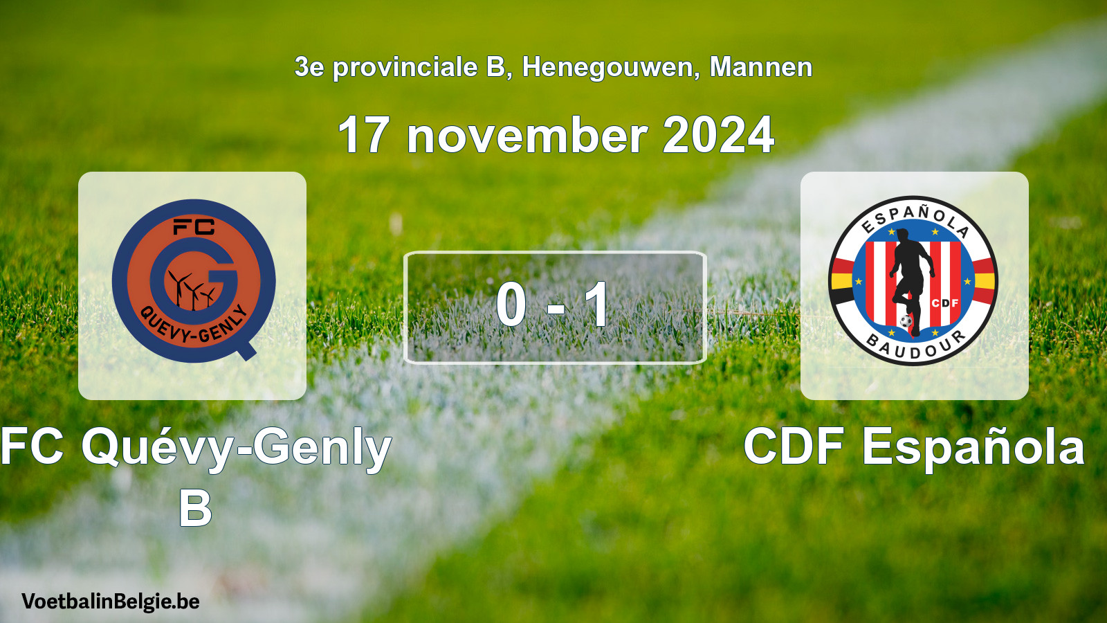 Gespeelde wedstrijd mannenvoetbal: FC Quévy-Genly B - CDF Española 0 - 1 (17 november 2024)