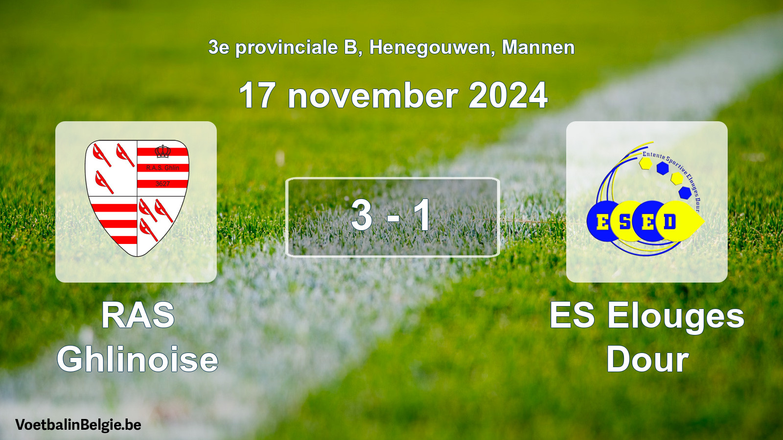 Gespeelde wedstrijd mannenvoetbal: RAS Ghlinoise - ES Elouges Dour 3 - 1 (17 november 2024)