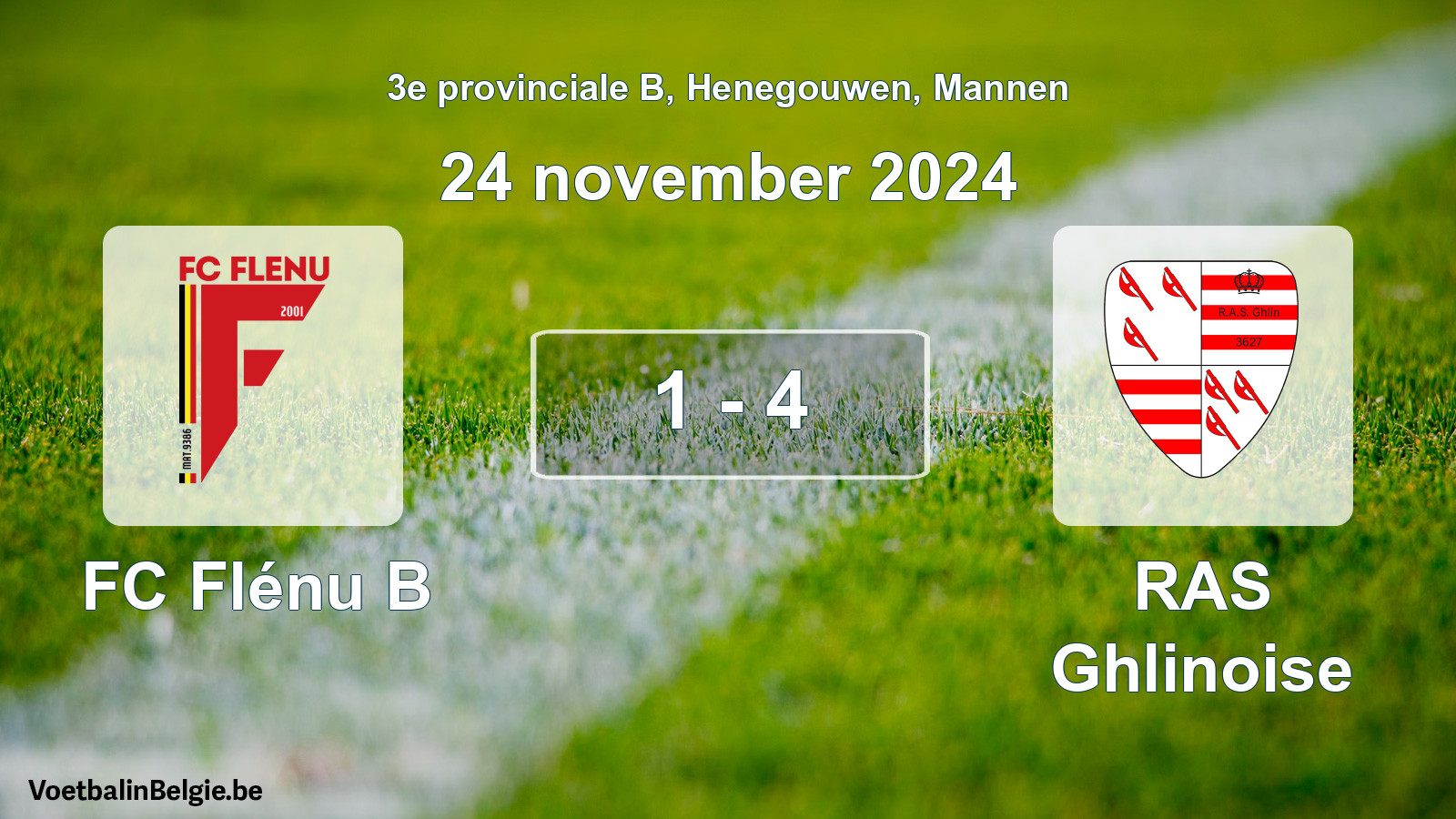 Gespeelde wedstrijd mannenvoetbal: FC Flénu B - RAS Ghlinoise 1 - 4 (24 november 2024)