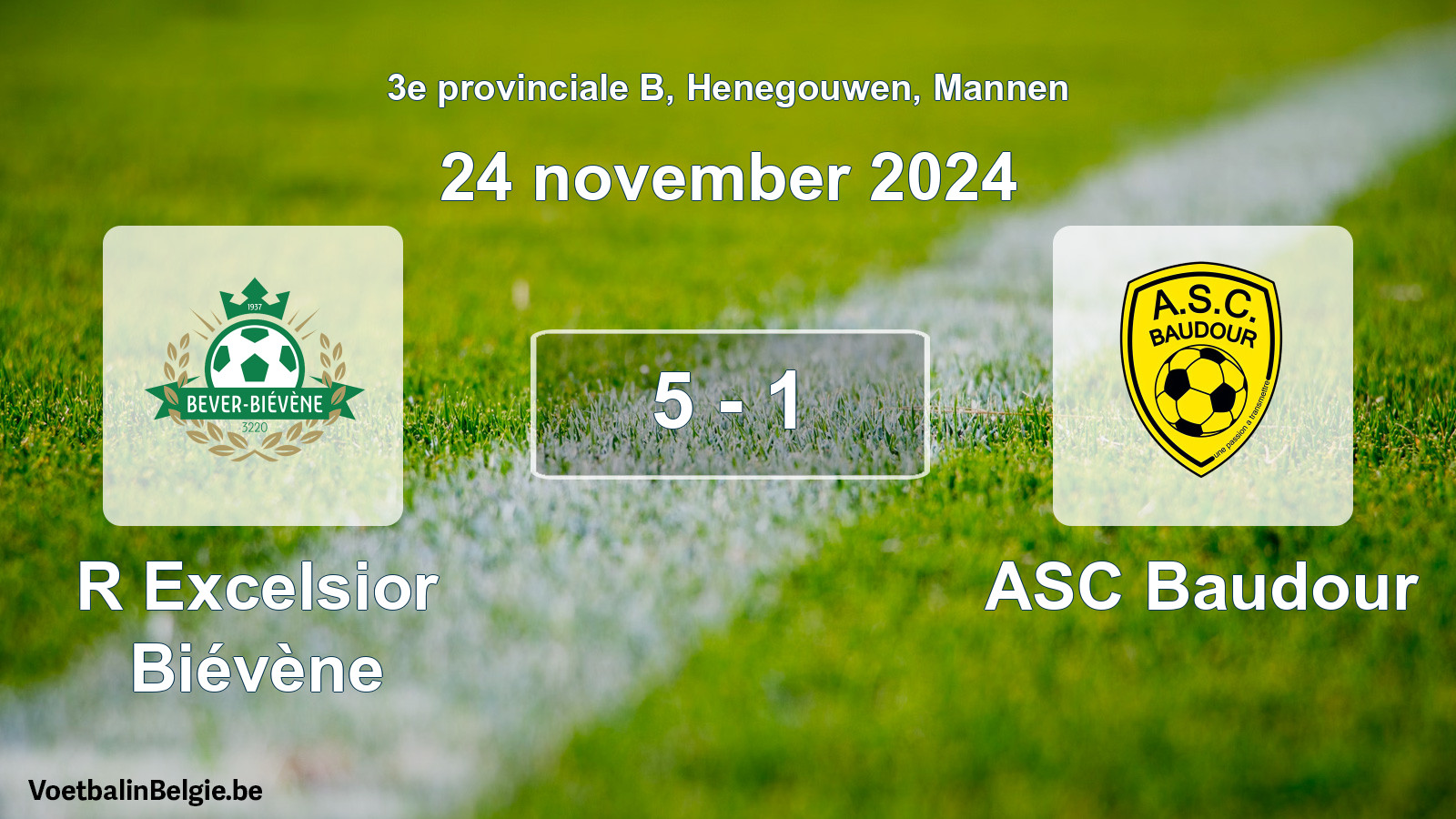 Gespeelde wedstrijd mannenvoetbal: R Excelsior Biévène - ASC Baudour 5 - 1 (24 november 2024)