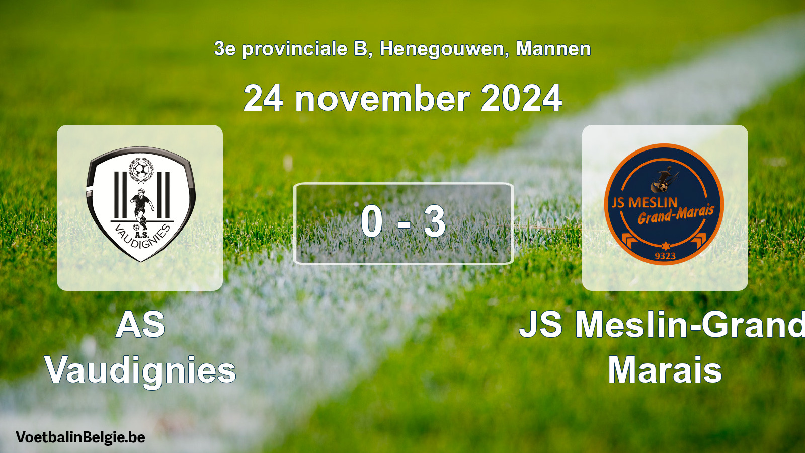 Gespeelde wedstrijd mannenvoetbal: AS Vaudignies - JS Meslin-Grand Marais 0 - 3 (24 november 2024)