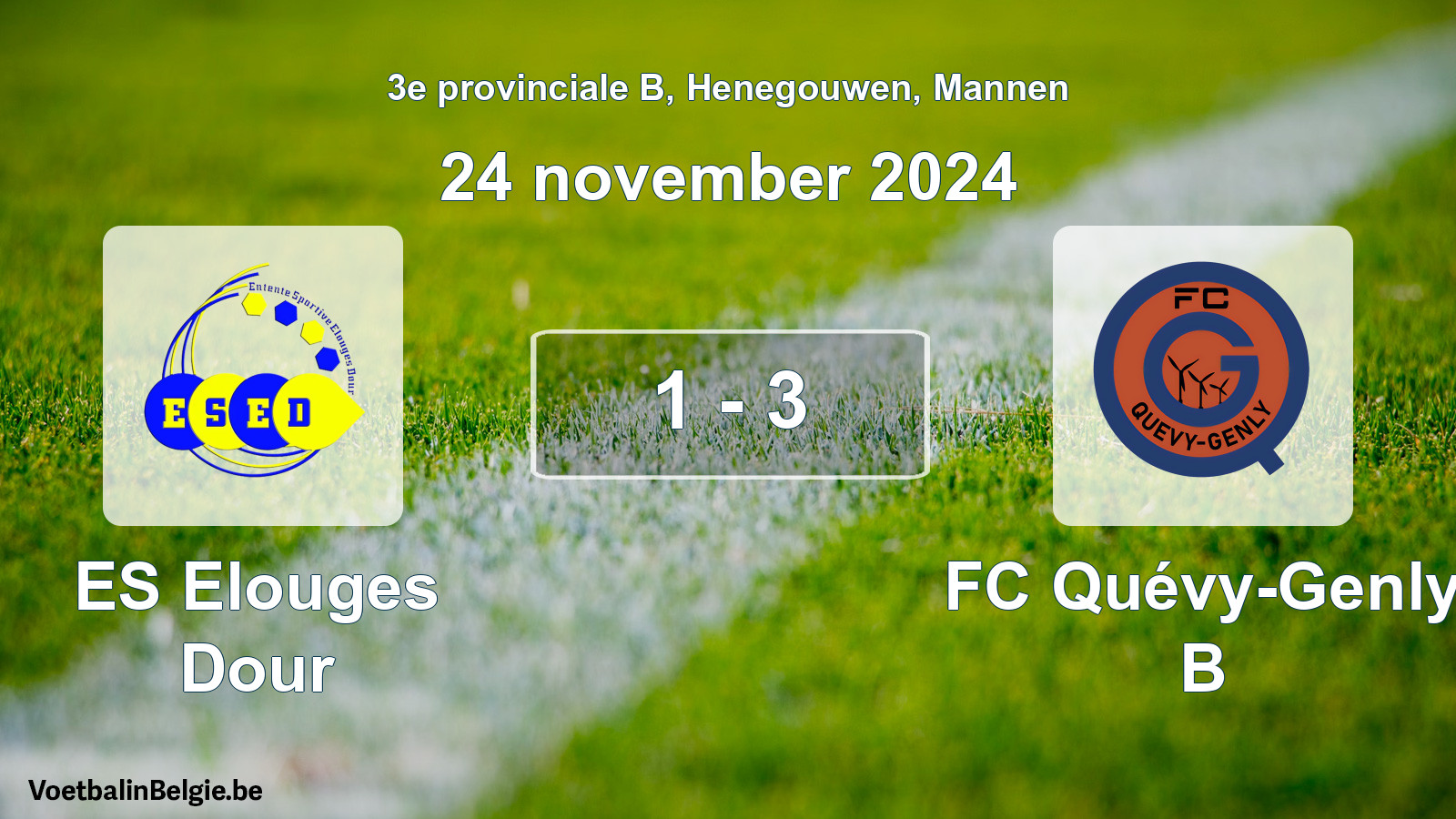 Gespeelde wedstrijd mannenvoetbal: ES Elouges Dour - FC Quévy-Genly B 1 - 3 (24 november 2024)