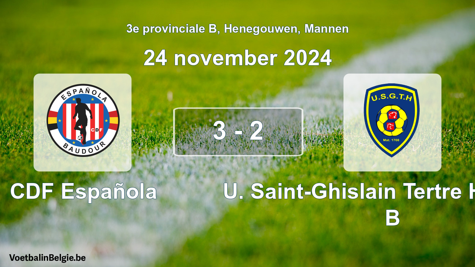 Gespeelde wedstrijd mannenvoetbal: CDF Española - U. Saint-Ghislain Tertre Hautrage B 3 - 2 (24 november 2024)