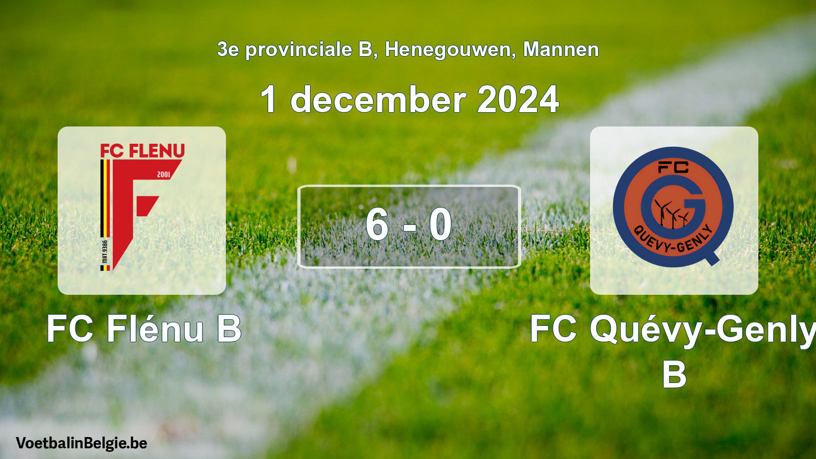 Gespeelde wedstrijd mannenvoetbal: FC Flénu B - FC Quévy-Genly B 6 - 0 (1 december 2024)