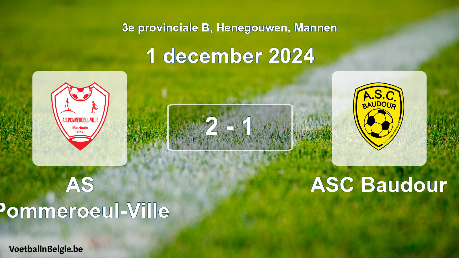 Gespeelde wedstrijd mannenvoetbal: AS Pommeroeul-Ville - ASC Baudour 2 - 1 (1 december 2024)