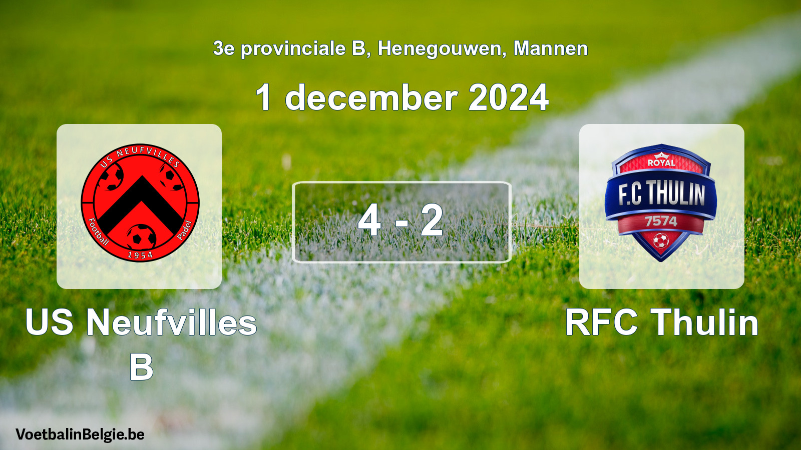 Gespeelde wedstrijd mannenvoetbal: US Neufvilles B - RFC Thulin 4 - 2 (1 december 2024)