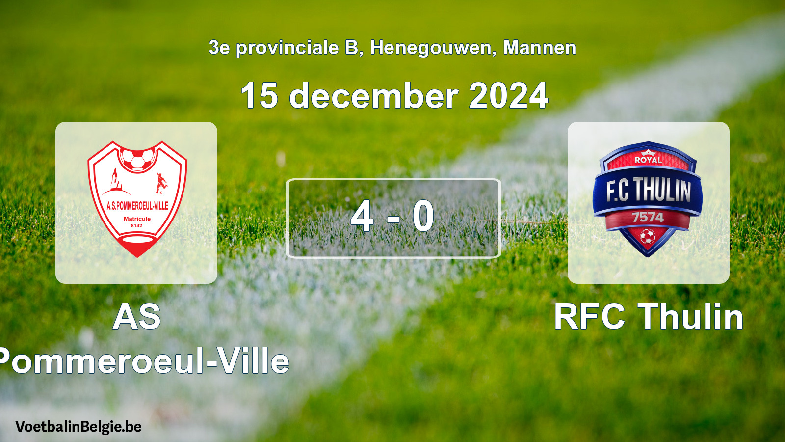 Gespeelde wedstrijd mannenvoetbal: AS Pommeroeul-Ville - RFC Thulin 4 - 0 (15 december 2024)