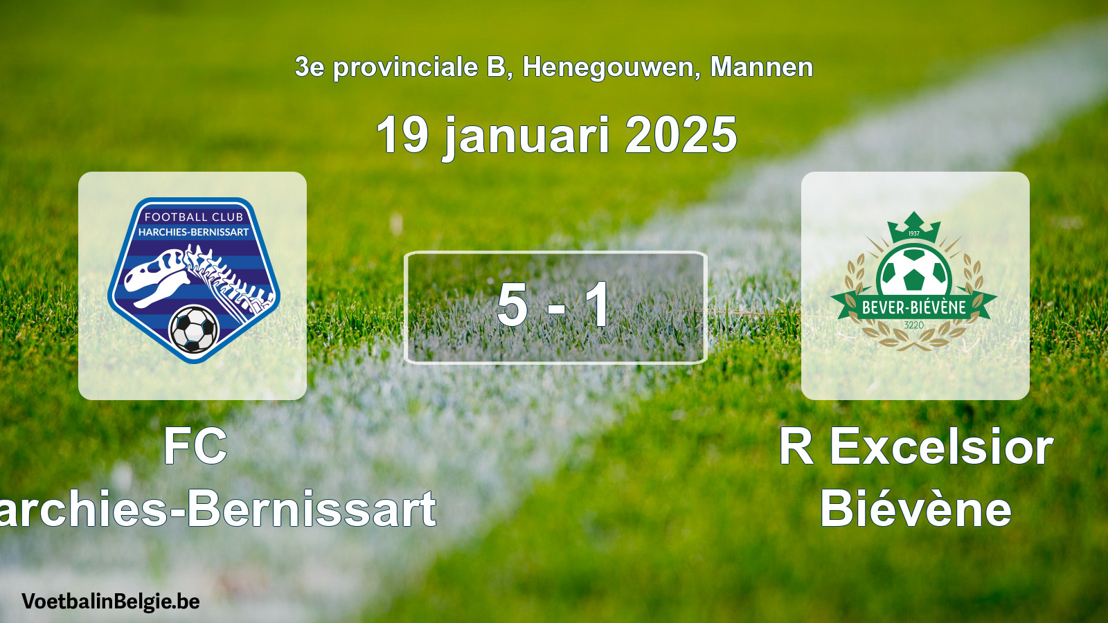 Gespeelde wedstrijd mannenvoetbal: FC Harchies-Bernissart - R Excelsior Biévène 5 - 1 (19 januari 2025)