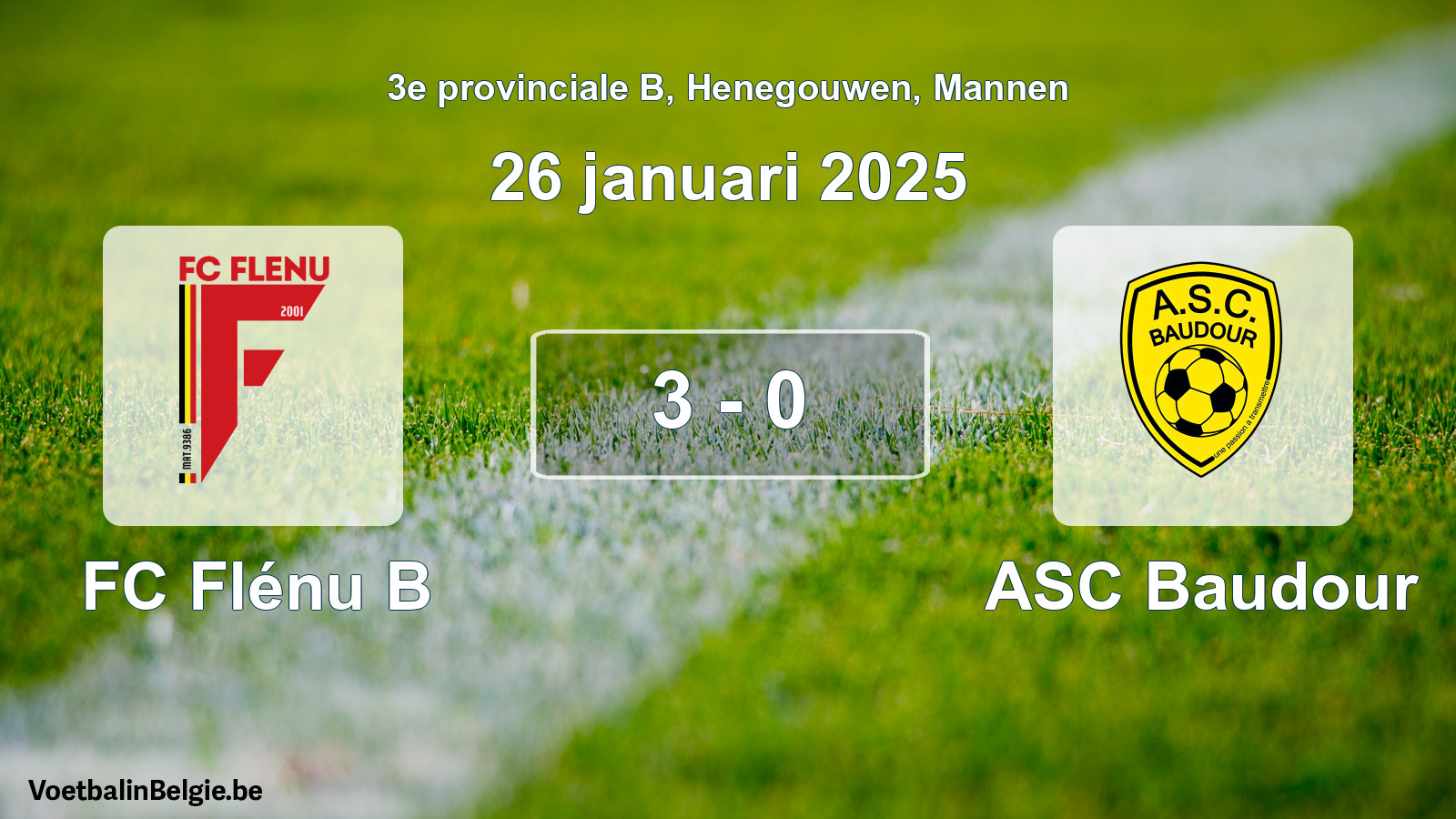 Gespeelde wedstrijd mannenvoetbal: FC Flénu B - ASC Baudour 3 - 0 (26 januari 2025)