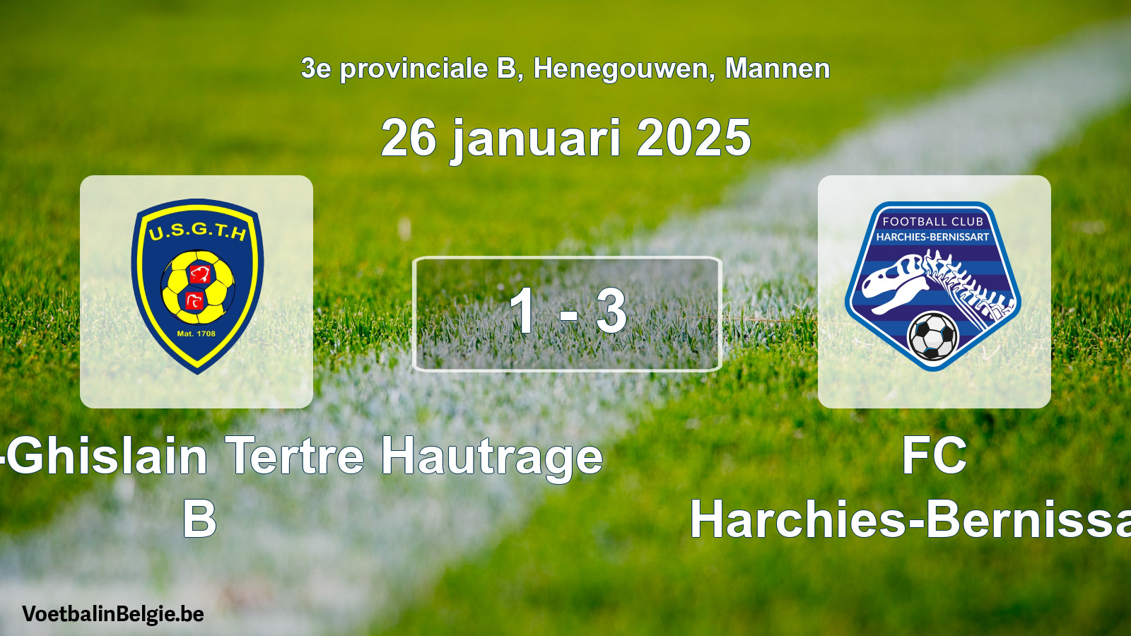 Gespeelde wedstrijd mannenvoetbal: U. Saint-Ghislain Tertre Hautrage B - FC Harchies-Bernissart 1 - 3 (26 januari 2025)