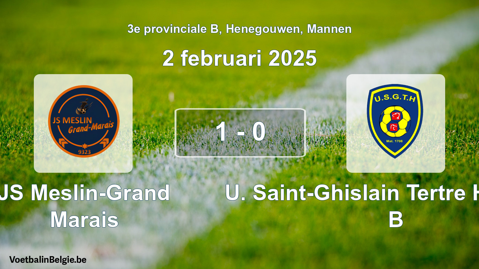 Gespeelde wedstrijd mannenvoetbal: JS Meslin-Grand Marais - U. Saint-Ghislain Tertre Hautrage B 1 - 0 (2 februari 2025)
