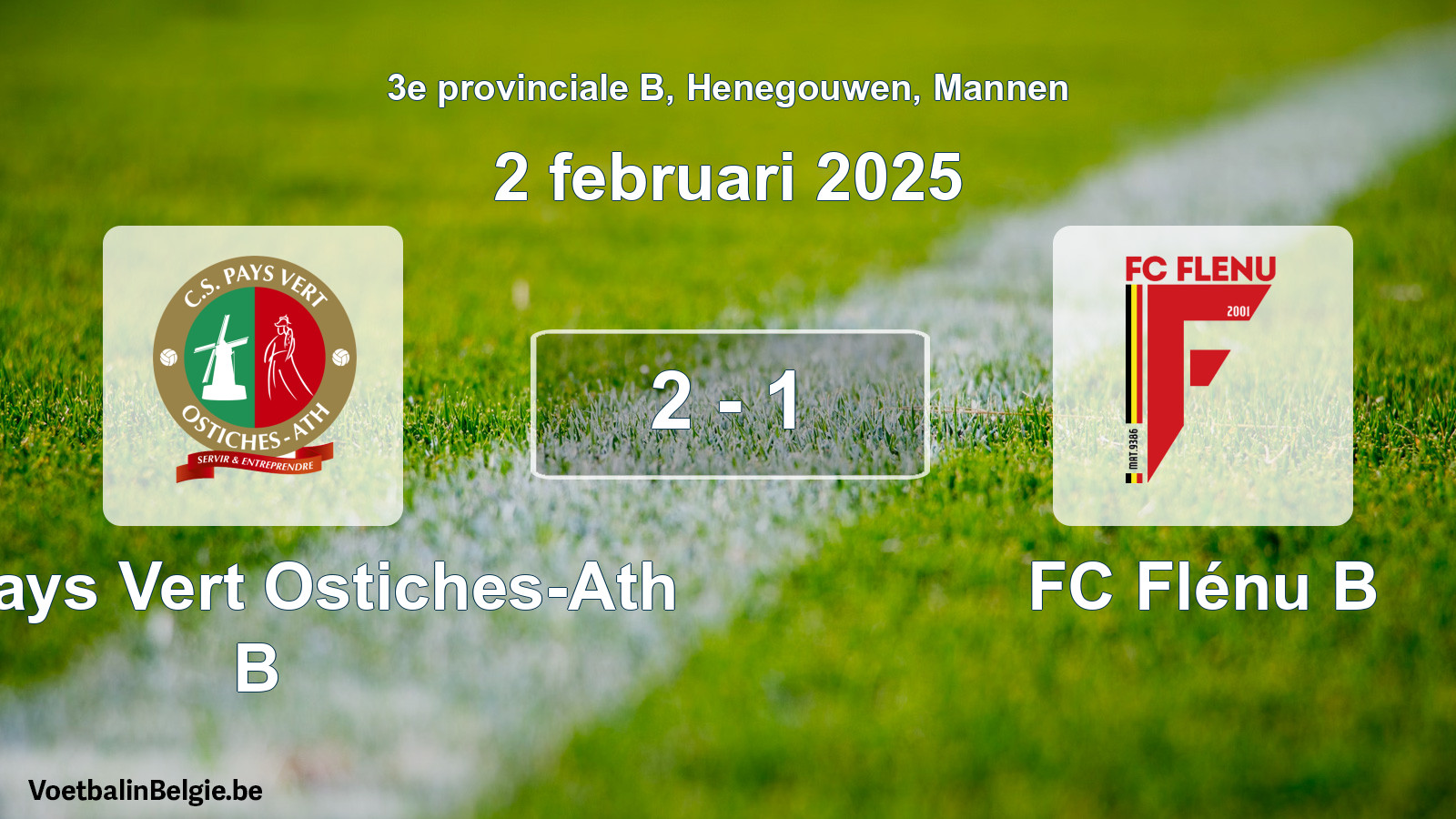 Played match men football: CS Pays Vert Ostiches-Ath B - FC Flénu B 2 - 1 (2 February 2025)