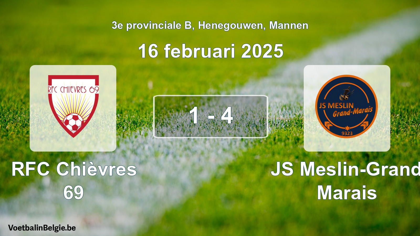 Gespeelde wedstrijd mannenvoetbal: RFC Chièvres 69 - JS Meslin-Grand Marais 1 - 4 (16 februari 2025)