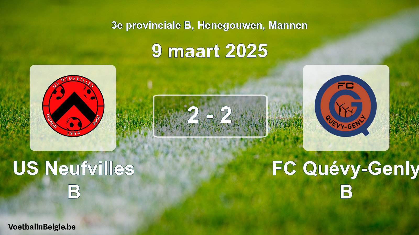 Gespeelde wedstrijd mannenvoetbal: US Neufvilles B - FC Quévy-Genly B 2 - 2 (9 maart 2025)