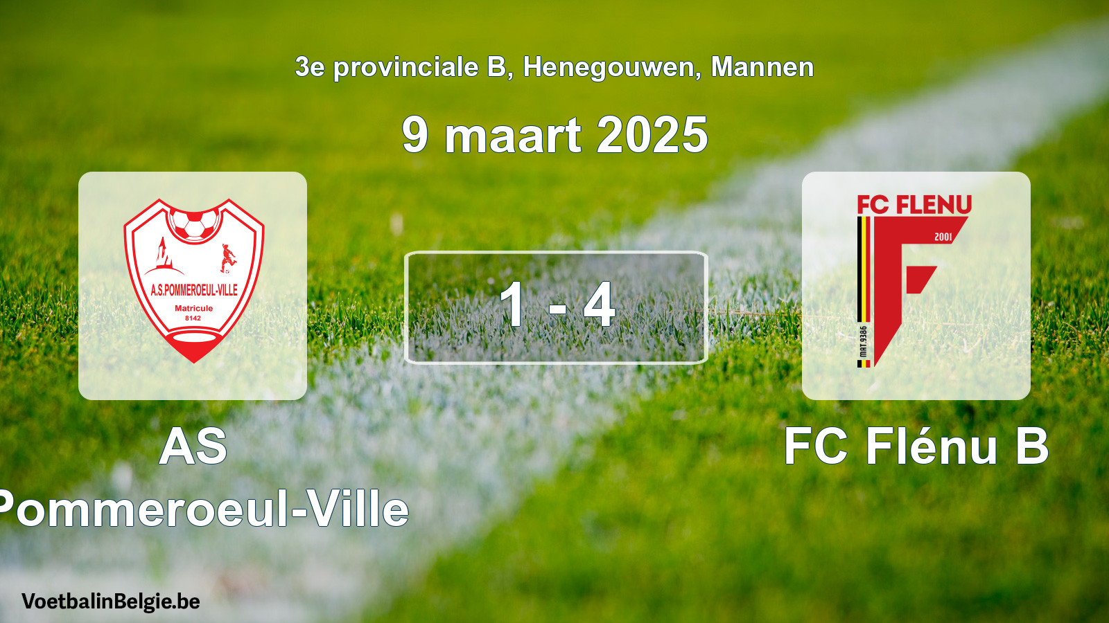 Gespeelde wedstrijd mannenvoetbal: AS Pommeroeul-Ville - FC Flénu B 1 - 4 (9 maart 2025)