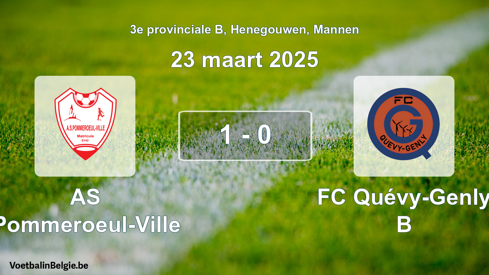 Gespeelde wedstrijd mannenvoetbal: AS Pommeroeul-Ville - FC Quévy-Genly B 1 - 0 (23 maart 2025)