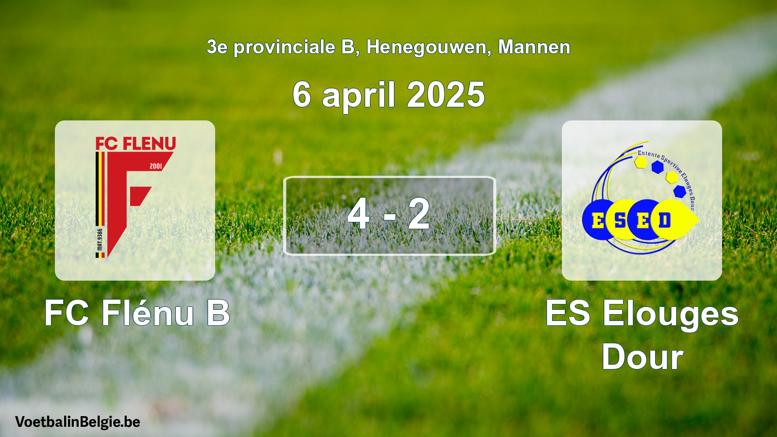 Gespeelde wedstrijd mannenvoetbal: FC Flénu B - ES Elouges Dour 4 - 2 (6 april 2025)