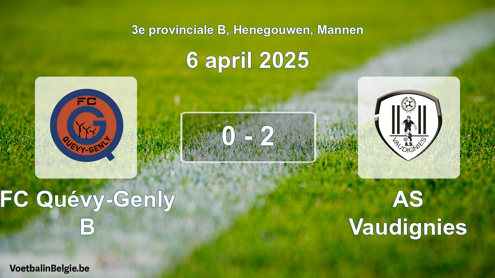 Gespeelde wedstrijd mannenvoetbal: FC Quévy-Genly B - AS Vaudignies 0 - 2 (6 april 2025)