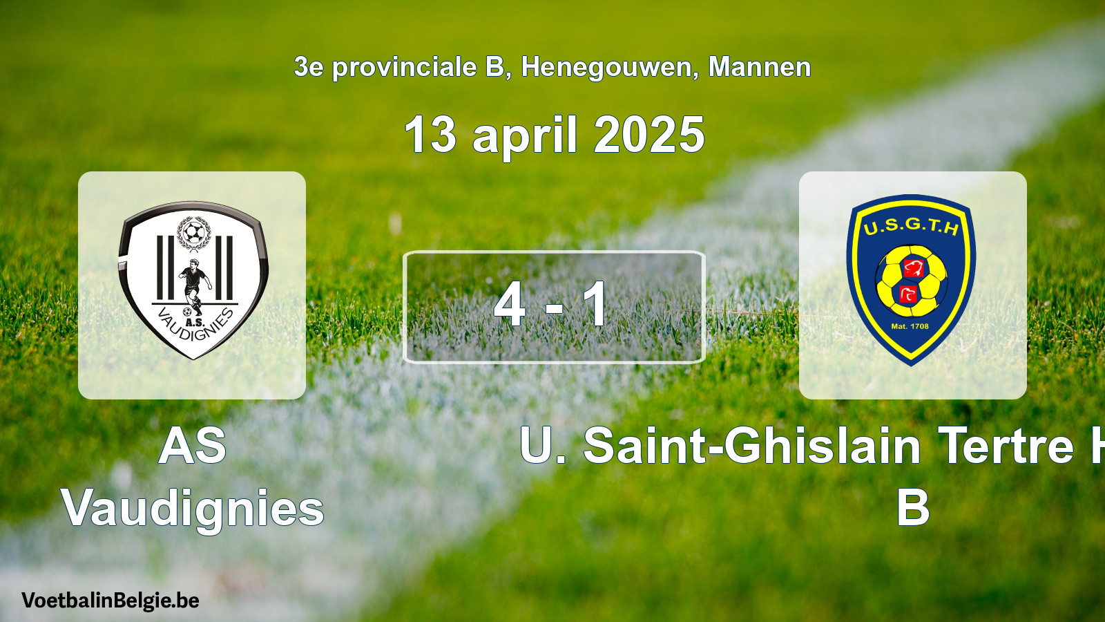 Gespeelde wedstrijd mannenvoetbal: AS Vaudignies - U. Saint-Ghislain Tertre Hautrage B 4 - 1 (13 april 2025)