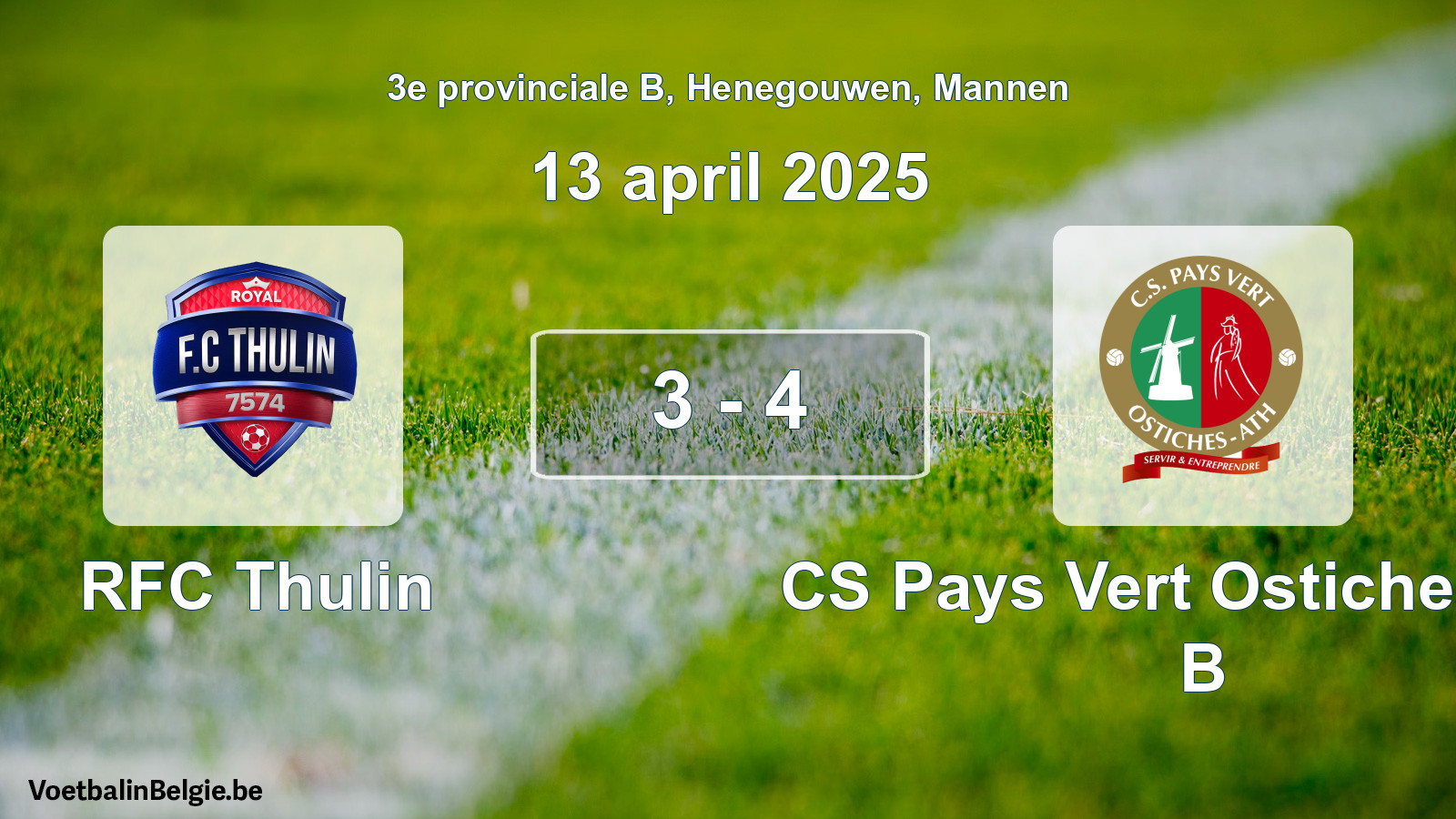 Gespeelde wedstrijd mannenvoetbal: RFC Thulin - CS Pays Vert Ostiches-Ath B 3 - 4 (13 april 2025)