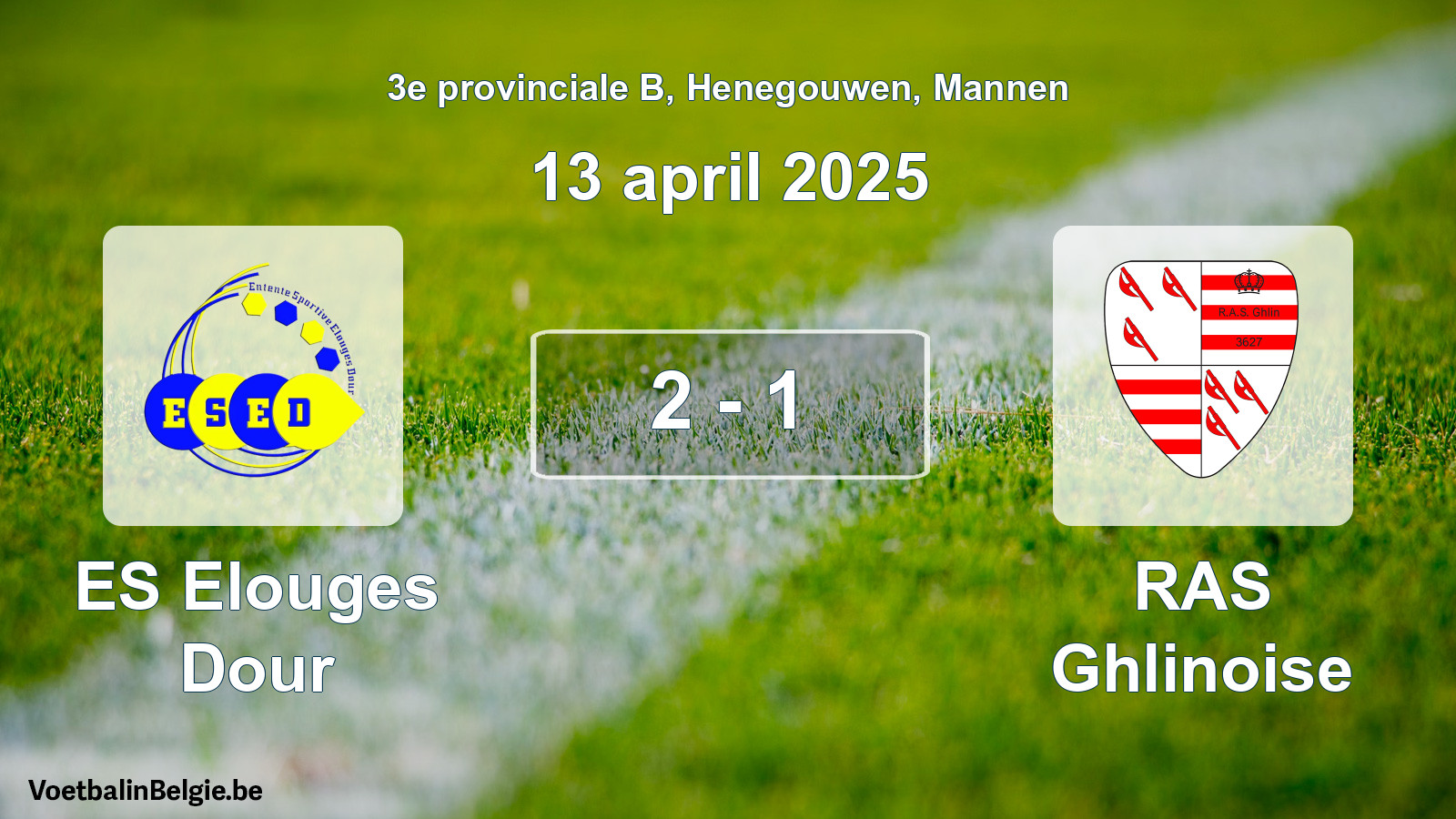 Gespeelde wedstrijd mannenvoetbal: ES Elouges Dour - RAS Ghlinoise 2 - 1 (13 april 2025)