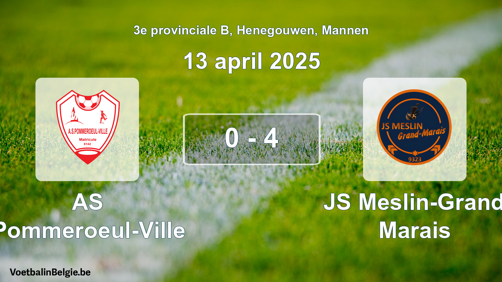 Gespeelde wedstrijd mannenvoetbal: AS Pommeroeul-Ville - JS Meslin-Grand Marais 0 - 4 (13 april 2025)
