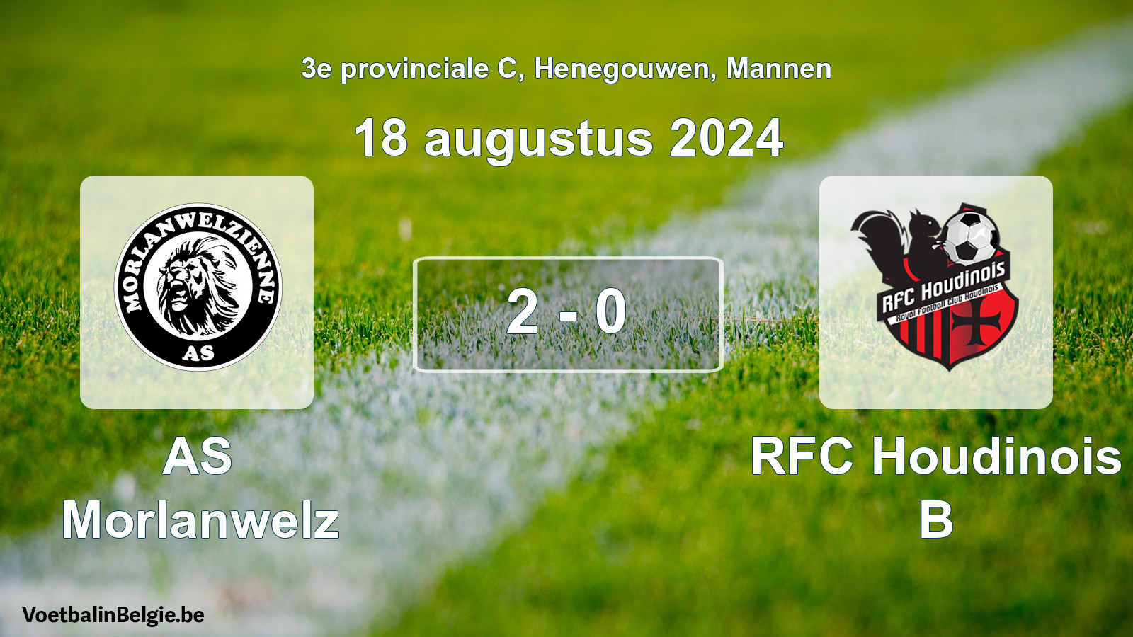 Gespeelde wedstrijd mannenvoetbal: AS Morlanwelz - RFC Houdinois B 2 - 0 (18 augustus 2024)