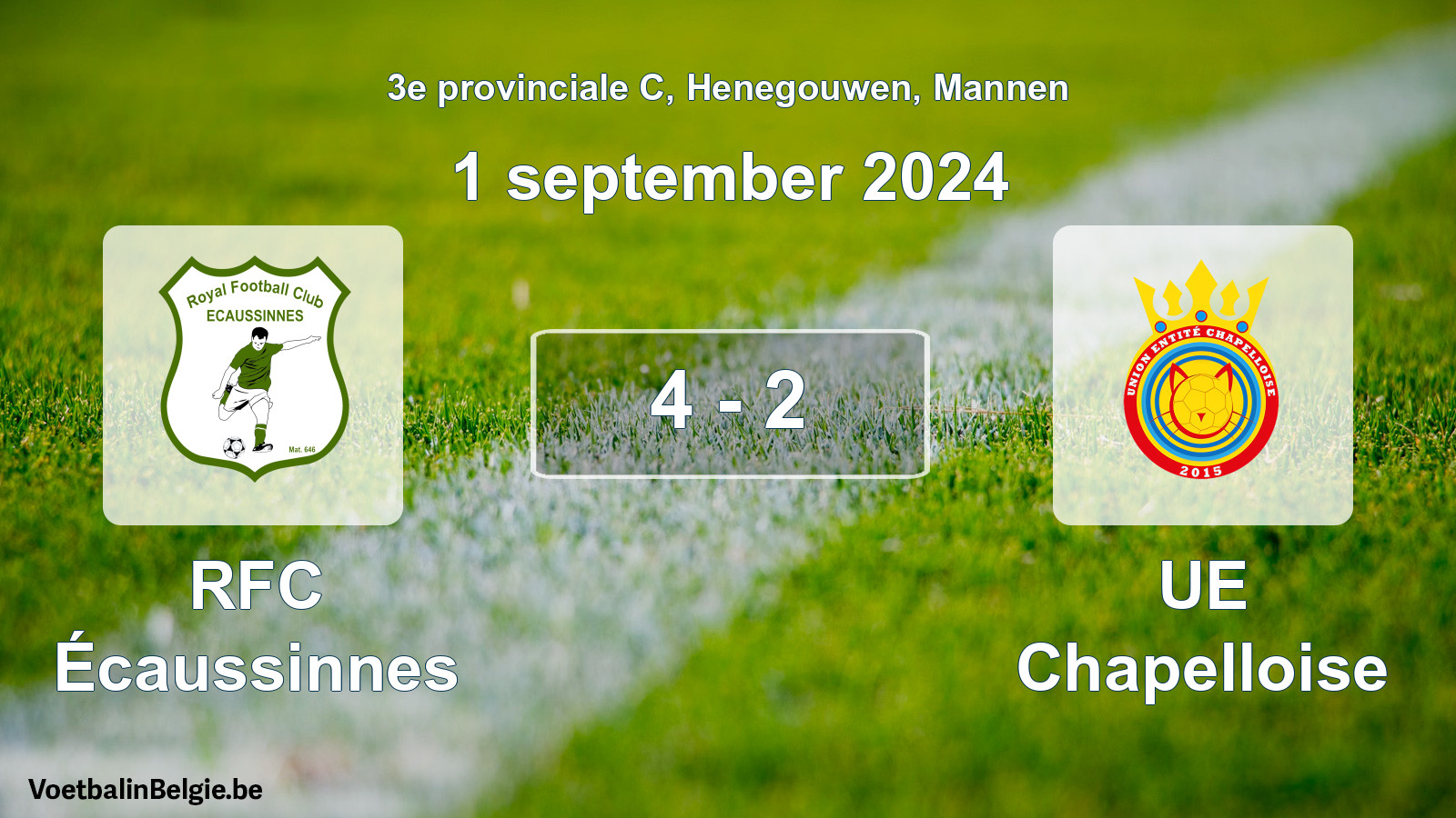 Gespeelde wedstrijd mannenvoetbal: RFC Écaussinnes - UE Chapelloise 4 - 2 (1 september 2024)