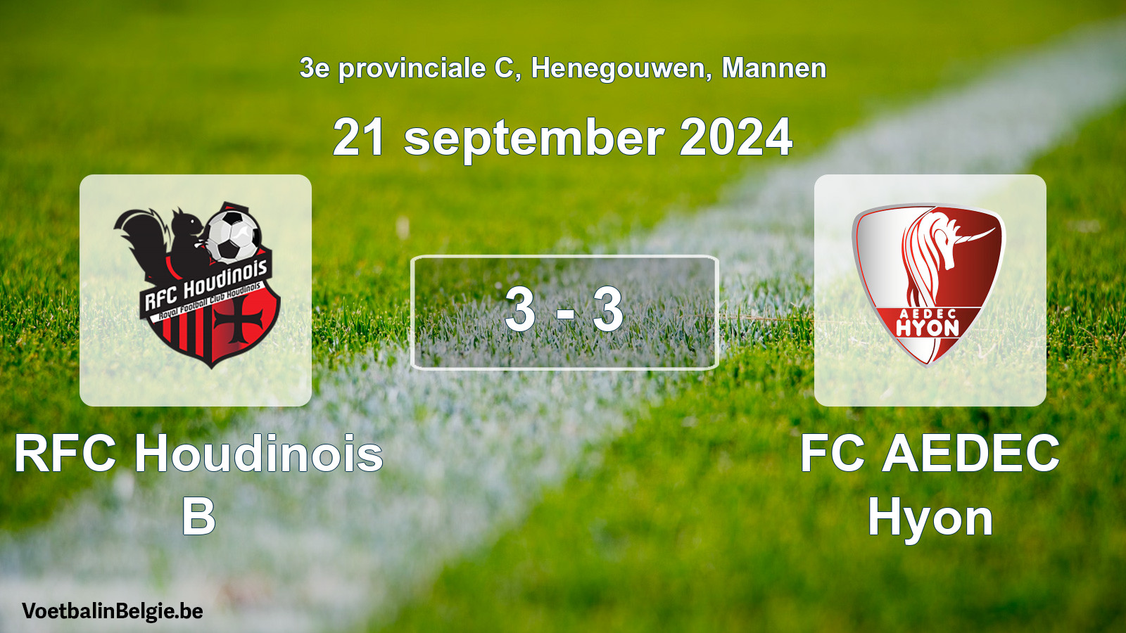 Match joué football hommes: RFC Houdinois B - FC AEDEC Hyon 3 - 3 (21 septembre 2024)