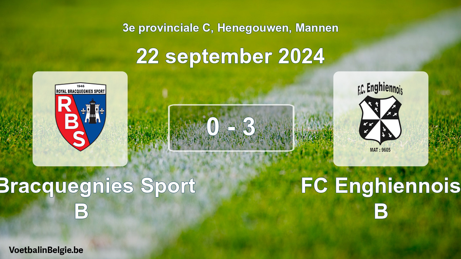 Gespeelde wedstrijd mannenvoetbal: R. Bracquegnies Sport B - FC Enghiennois B 0 - 3 (22 september 2024)