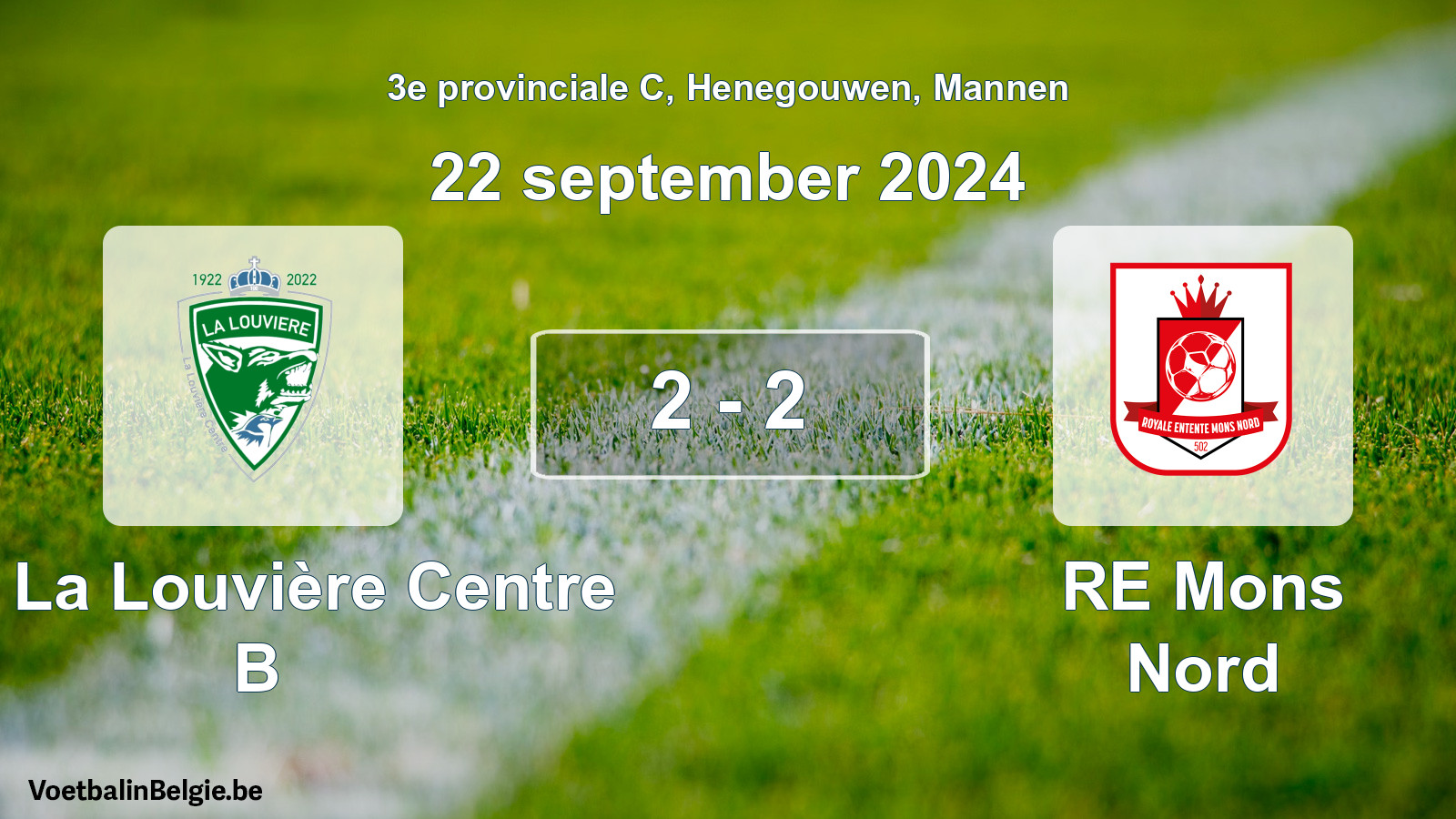 Gespieltes Spiel männer-Fußball: UR La Louvière Centre B - RE Mons Nord 2 - 2 (22 September 2024)