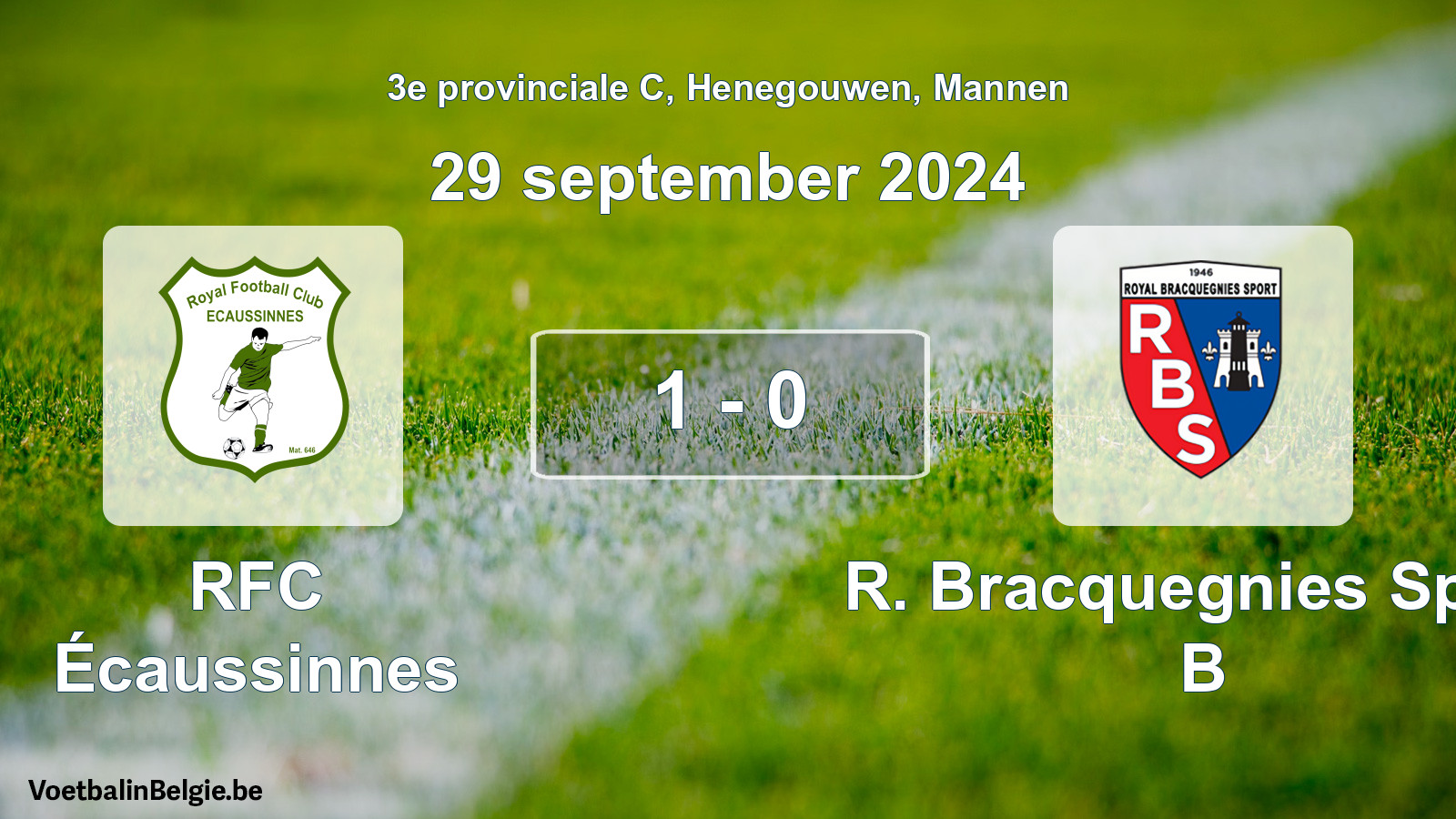 Gespeelde wedstrijd mannenvoetbal: RFC Écaussinnes - R. Bracquegnies Sport B 1 - 0 (29 september 2024)