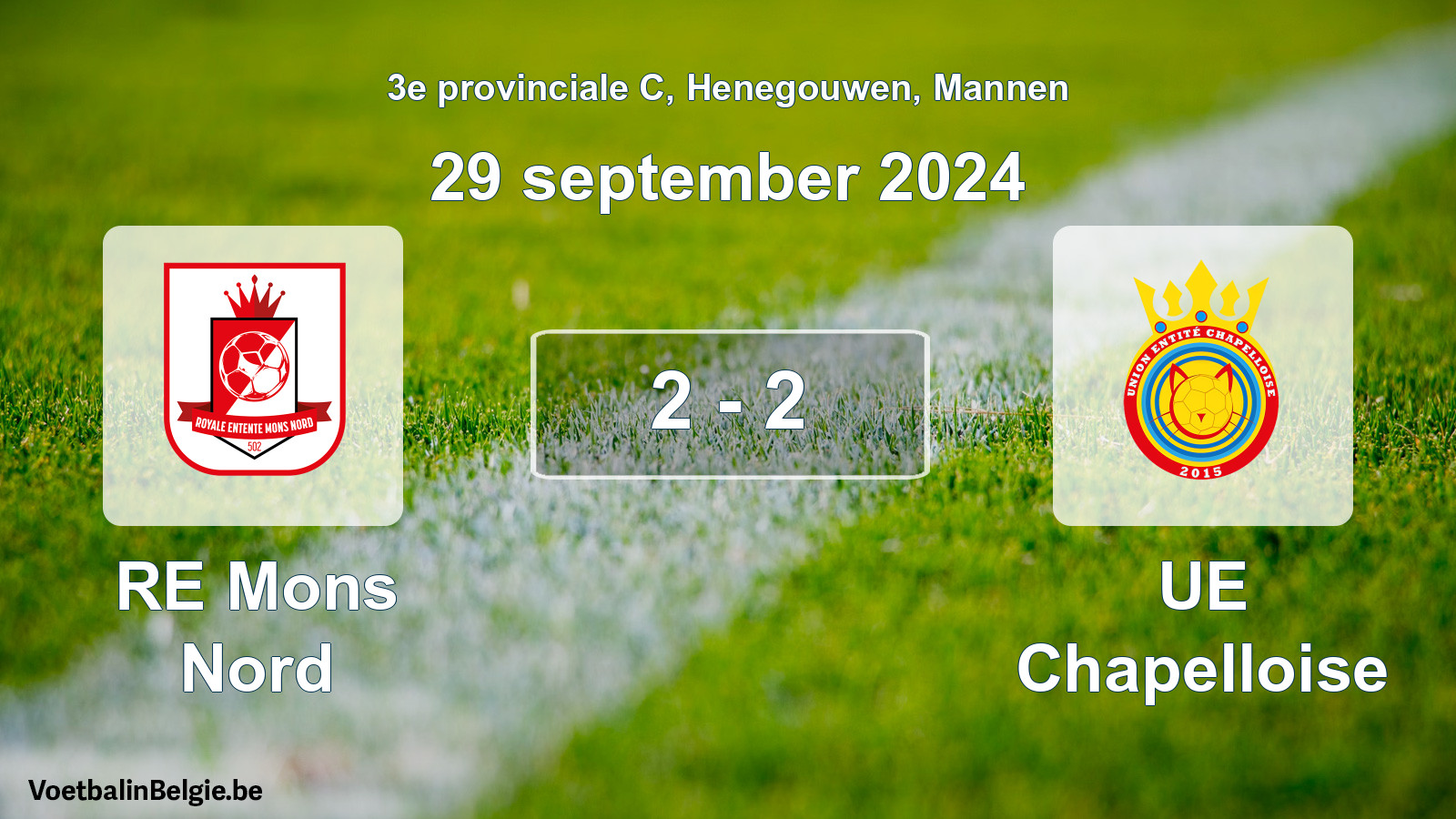 Gespeelde wedstrijd mannenvoetbal: RE Mons Nord - UE Chapelloise 2 - 2 (29 september 2024)