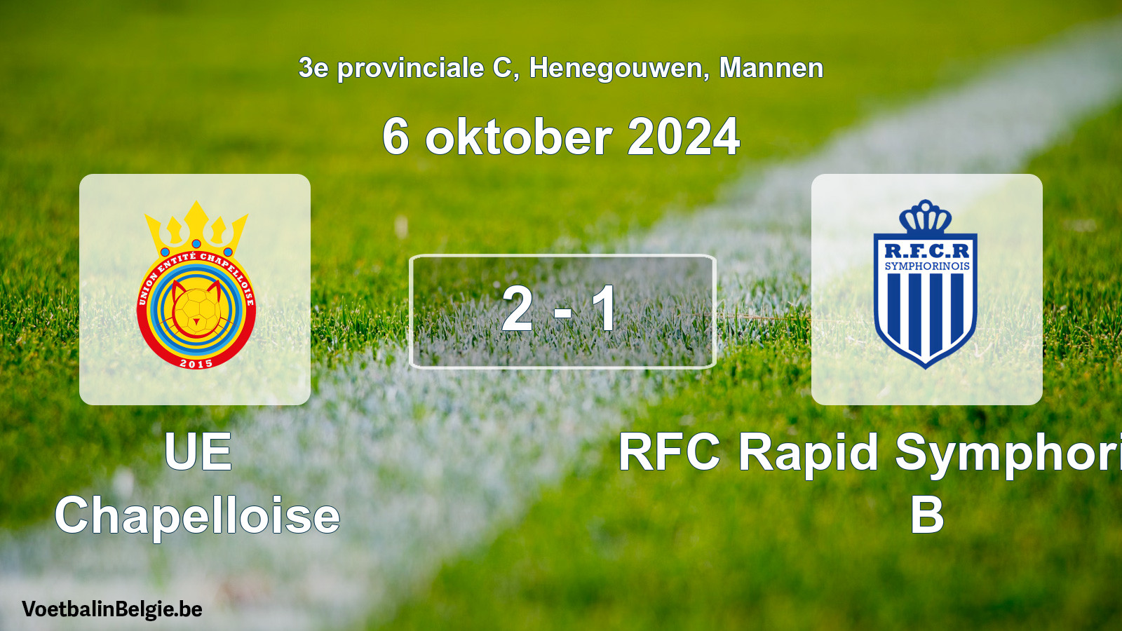 Gespeelde wedstrijd mannenvoetbal: UE Chapelloise - RFC Rapid Symphorinois B 2 - 1 (6 oktober 2024)