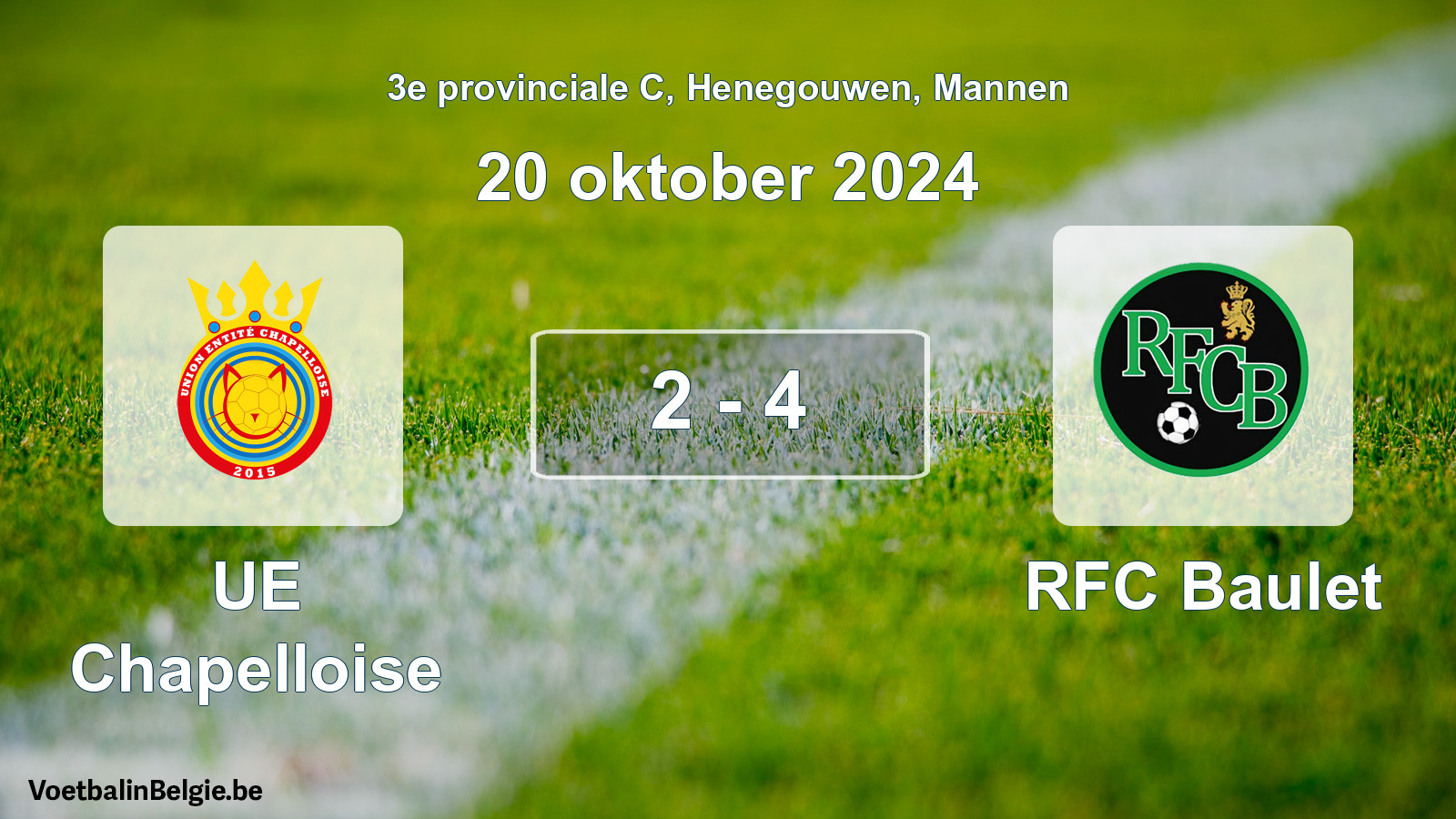 Gespeelde wedstrijd mannenvoetbal: UE Chapelloise - RFC Baulet 2 - 4 (20 oktober 2024)