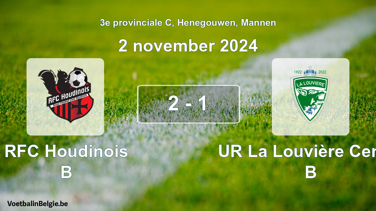 Gespeelde wedstrijd mannenvoetbal: RFC Houdinois B - UR La Louvière Centre B 2 - 1 (2 november 2024)