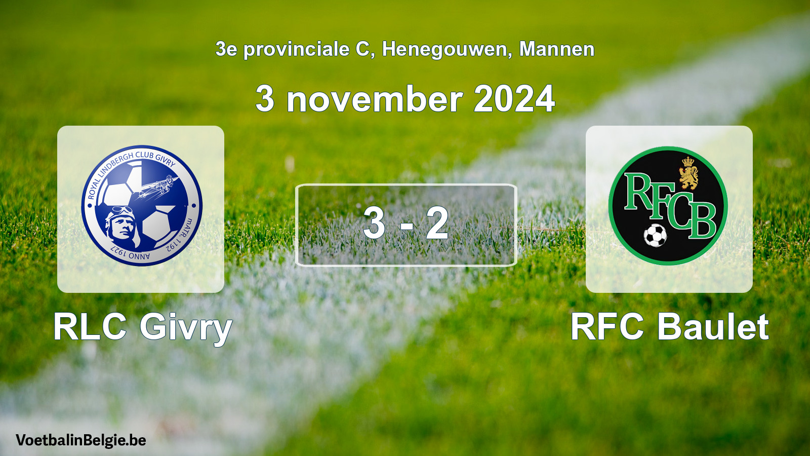 Gespeelde wedstrijd mannenvoetbal: RLC Givry - RFC Baulet 3 - 2 (3 november 2024)